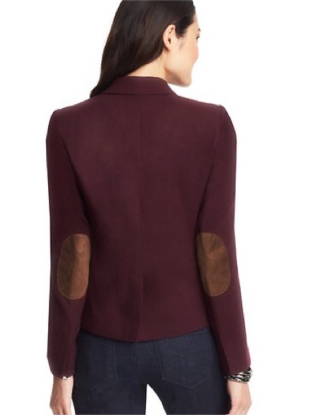Loft Burgundy Wool Blend Corduroy Elbow Patch Blazer
